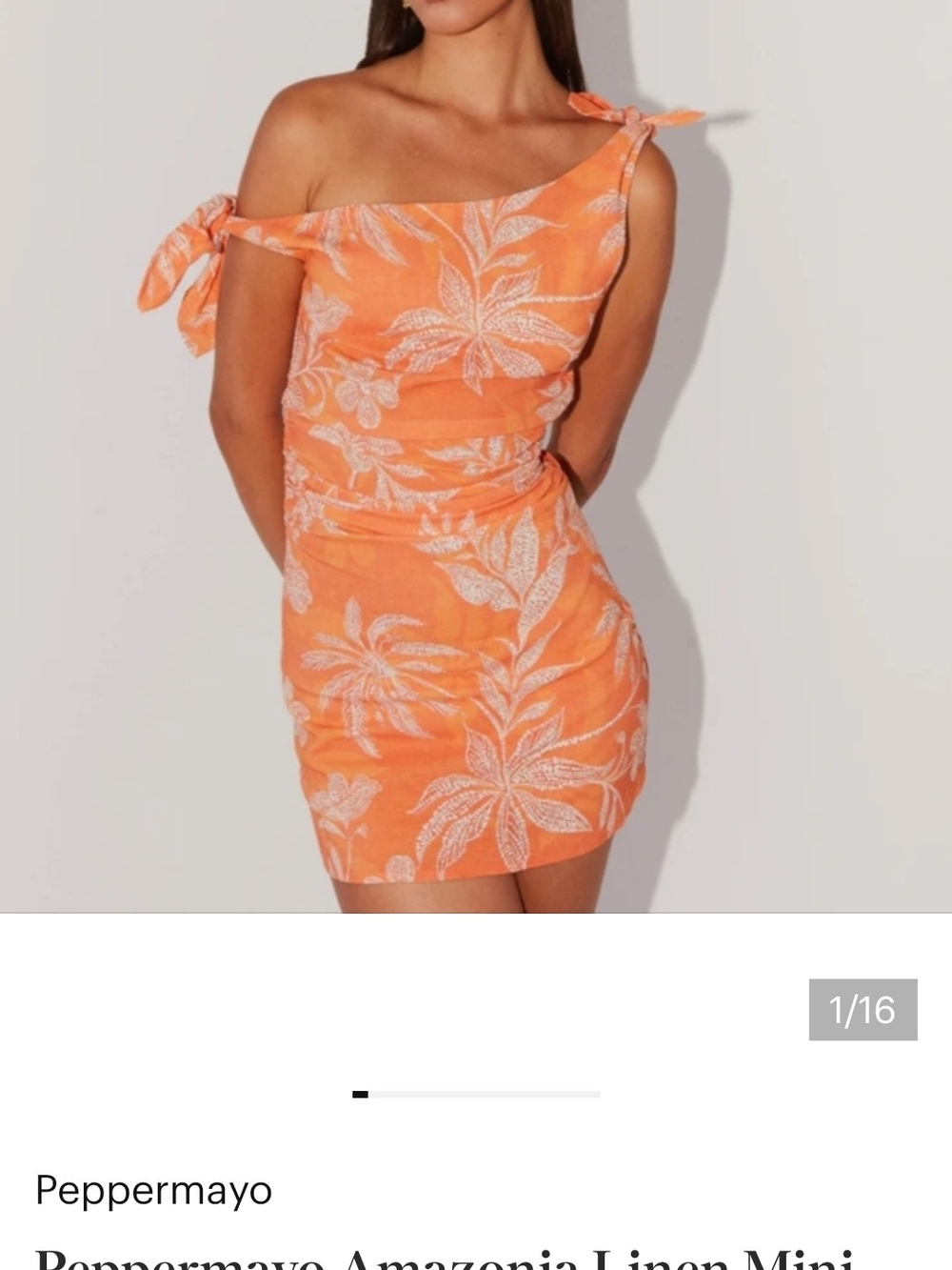 Peppermayo Orange Amazonia Linen One-Shoulder Mini Dress